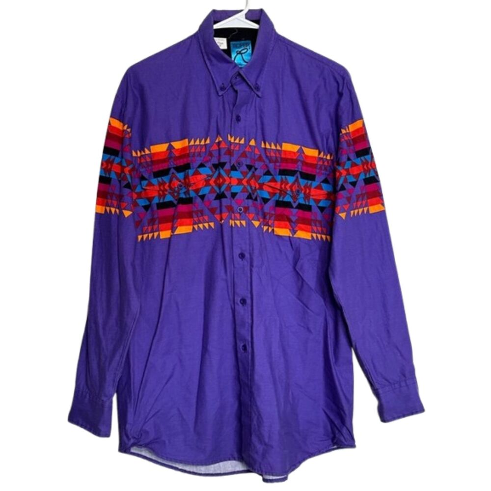 Vintage Roper Button Down Shirt Men Large Colorful Southwestern Cowboy Ranch USA